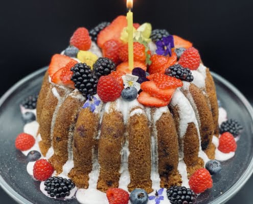 Forrest Fruits Bundt Cake with candle